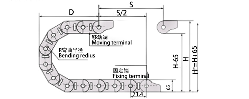 45系列高負載型拖鏈主要技術參數圖